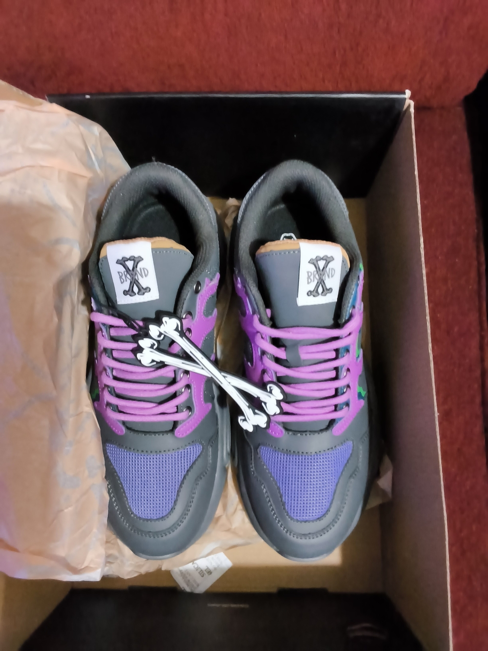 Gray and Purple Athletic Sneakers with Pink Laces